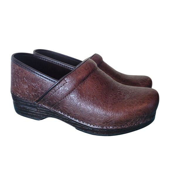 Dansko Leather Tooled Comfort Shoes Women's Size 40 US 9 Brown Nursing Waitress - Picture 1 of 9